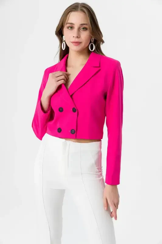 Ayollar qisqa tugmali blazer kurtka 245071 --FUCHSIA - 4