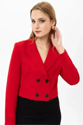 Ayollar Qisqa Tugmali Blazer Kurtka 245071 --QIZIL - 3