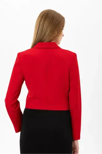 Ayollar Qisqa Tugmali Blazer Kurtka 245071 --QIZIL - 5