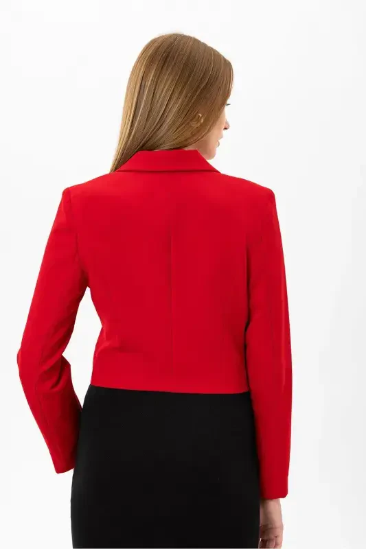 Ayollar Qisqa Tugmali Blazer Kurtka 245071 --QIZIL - 5