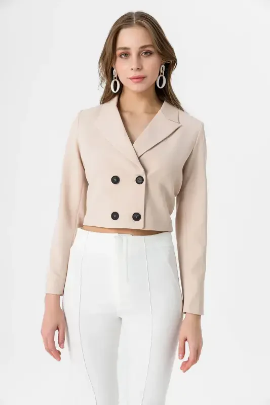 Ayollar Qisqa Tugmali Blazer Kurtka 245071 --TOSH - 4