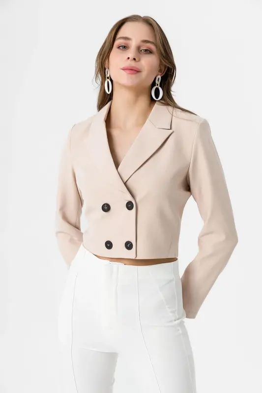 Ayollar Qisqa Tugmali Blazer Kurtka 245071 --TOSH - ŞİMAL