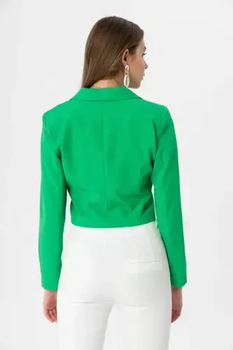Ayollar Qisqa Tugmali Blazer Kurtka 245071 --YASHIL - 5