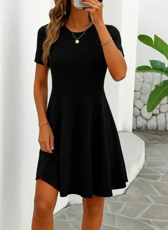 Ayollar qisqa yengli klosh import krep ko'ylak - BÜYÜKBEDENIZ