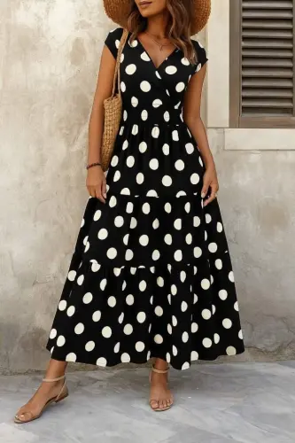 Ayollar qisqa yengli o'ralma yoqali belli rezinkali supremadan uzun ko'ylak - 1