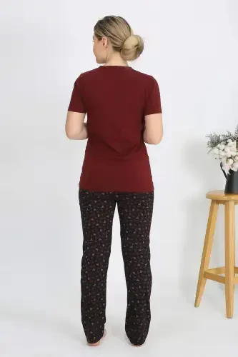 Ayollar qisqa yengli paxta penye pijama toʻplami bordo 4214 - 5