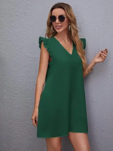 Ayollar Qisqa Yengli V Yoqali Import Krep Ko'ylak - BÜYÜKBEDENIZ (1)