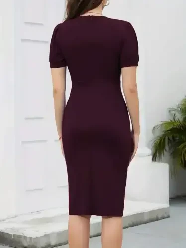 Ayollar Qisqa Yengli V Yoqali oldidan Volanli Import Krep Ko'ylak - 4