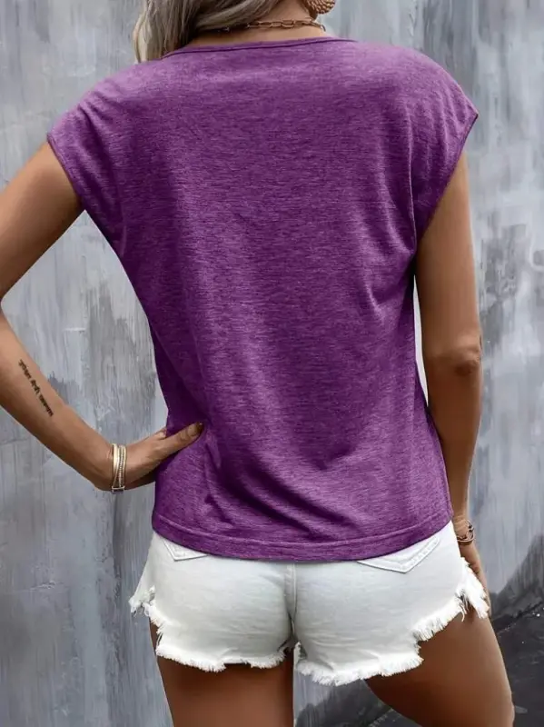 Ayollar Qisqa Yengli V Yoqali Yurak Printli Viskoza Bluzka - 5