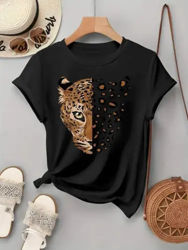 Ayollar qisqa yengli velosiped yoqali naqshli viskoza bluzka - 3