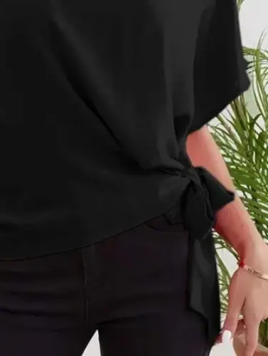 Ayollar qisqa yengli velosiped yoqali yon bog'lamali aerobin bluzasi - 3