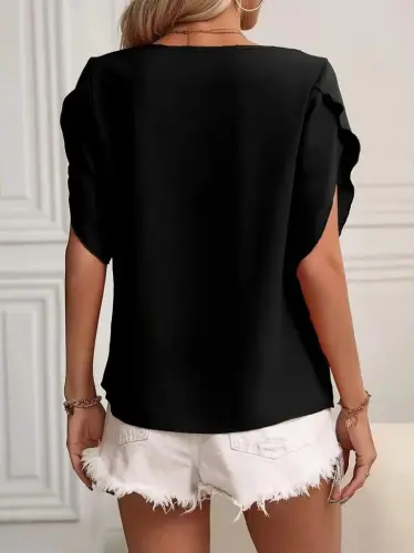 Ayollar qisqa yengli yoqali va yeng detallari Jesica bluzkasi - BÜYÜKBEDENIZ (1)