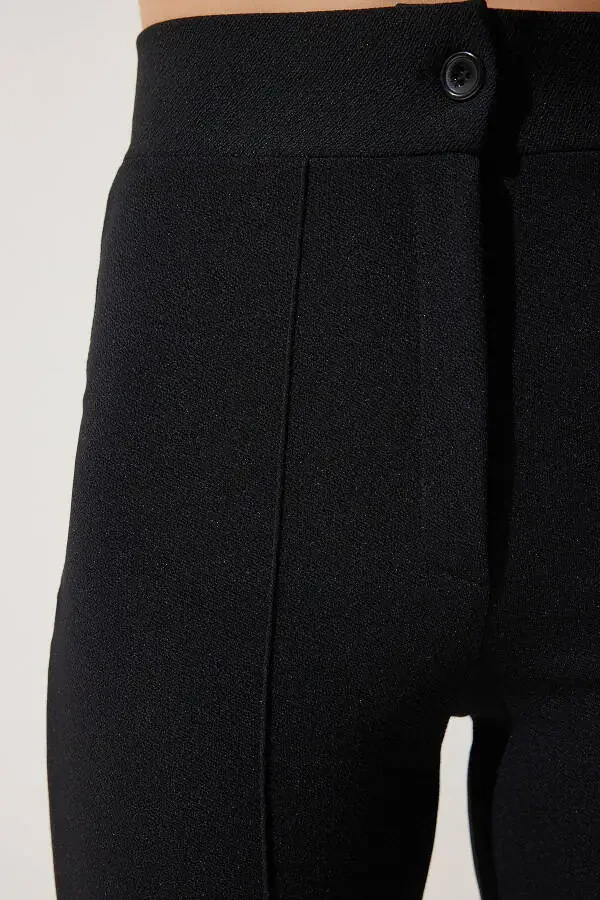 Ayollar qora baland belli likrali qulay trikotaj shim - 6