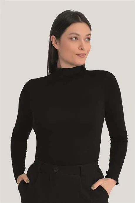 Ayollar Qora Balıkçı Yaka Uzun Qólli Body 2'li Paket - 4
