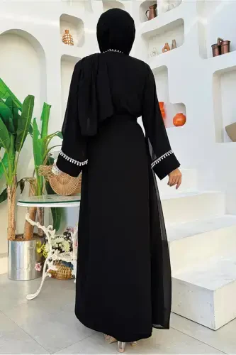 AYOLLAR QORA BELBOG'LI ABAYA TO'PLAMI T 3948-QORA - 3