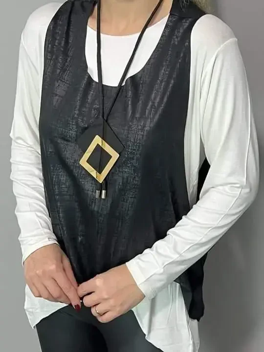 Ayollar qora charm yelekli, marjonli uch qismli to‘plam - 5