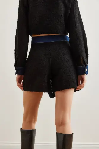 Ayollar qora denim tugma detallari bilan Chanel short yubka ET - 8