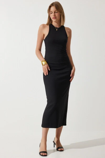 Ayollar Qora Halter Bo'yin Yozgi Po'latdan To'qilgan Uzun Ko'ylak BP00159 - HAPPINESS İSTANBUL (1)