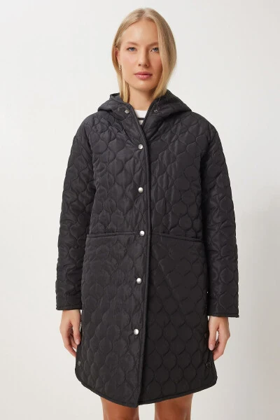 Ayollar qora kapyushonli yopinchiq palto LV00006 - 5