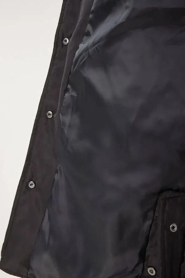 Ayollar qora kapyushonli yopinchiq palto LV00006 - 7