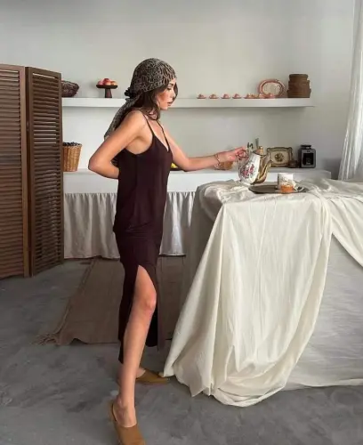 Ayollar Qora Lift Osma Ikkita Yirtqichli Helen Ko'ylak - BÜYÜKBEDENIZ (1)