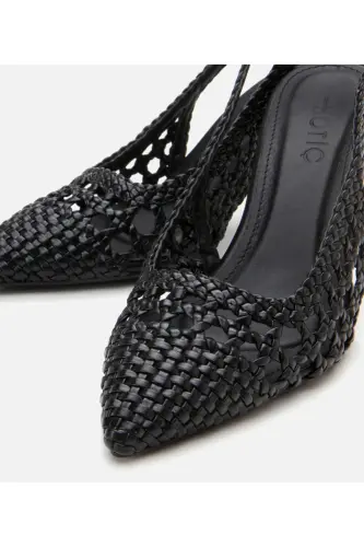 Ayollar qora o'rilgan detallari ochiq orqa stiletto - 3