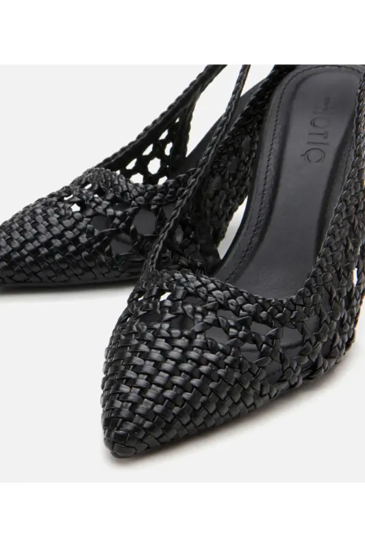 Ayollar qora o'rilgan detallari ochiq orqa stiletto - 3