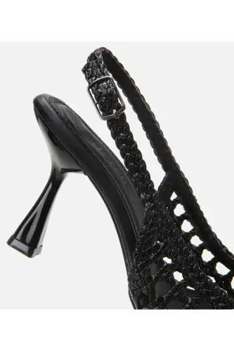 Ayollar qora o'rilgan detallari ochiq orqa stiletto - 5