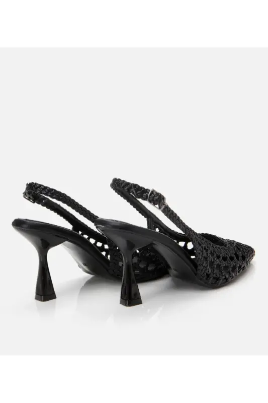 Ayollar qora o'rilgan detallari ochiq orqa stiletto - 6