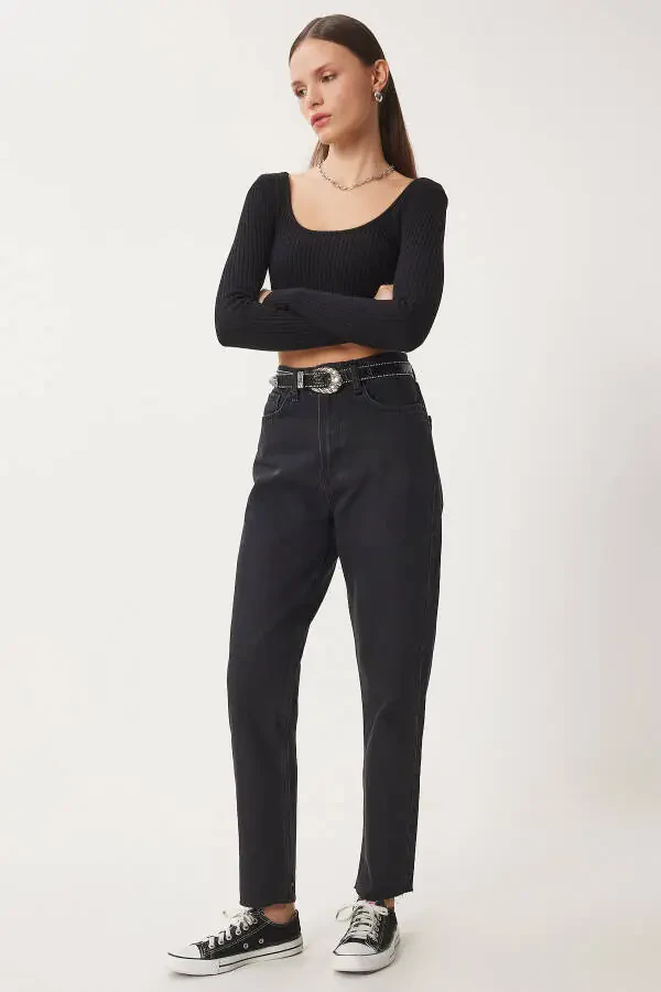 Ayollar Qora O'rta Bel To'g'ri Jinsi UT00024 - 2