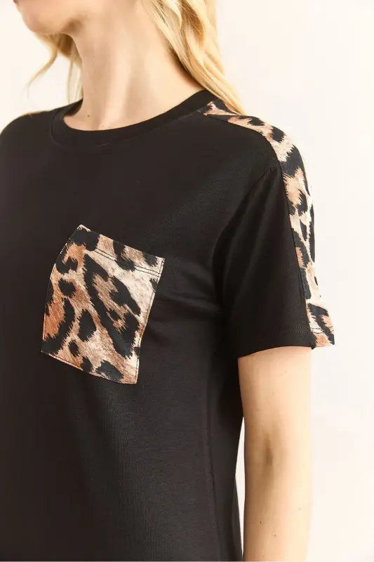 Ayollar Qora Qoplon Bezakli Velosiped Yoqali Ko'ylak EL - 4