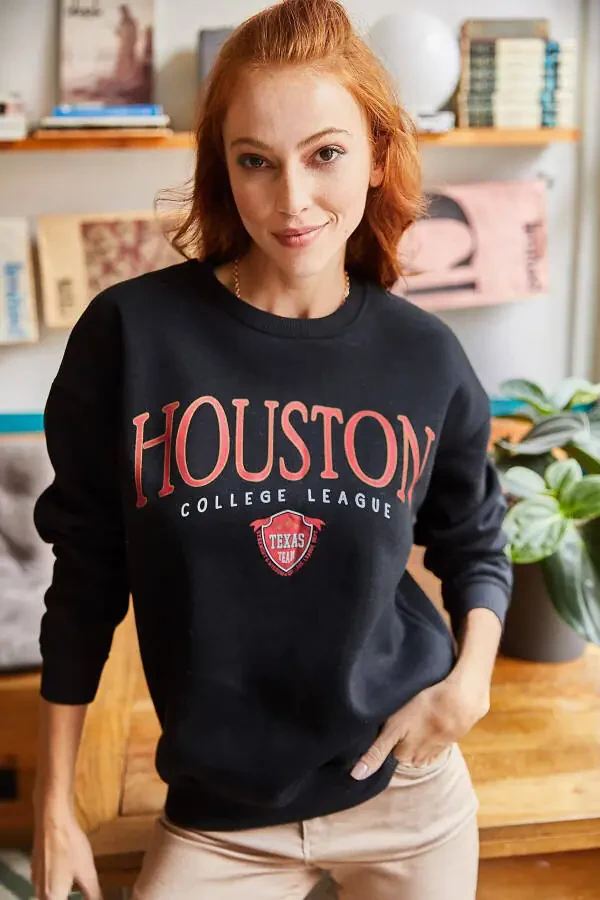 Ayollar qora rangli Houston gulli bosma SWT-19000426 - 2