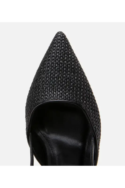 Ayollar qora somon detallari orqa ochiq stiletto - 4