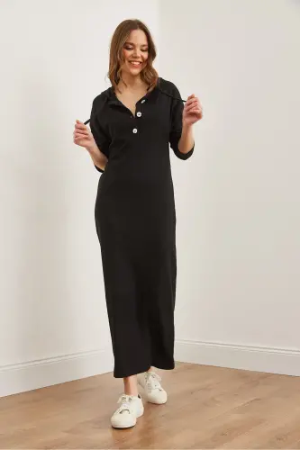 Ayollar qora tugmali kapshonli oversize fitilli maksi - 3