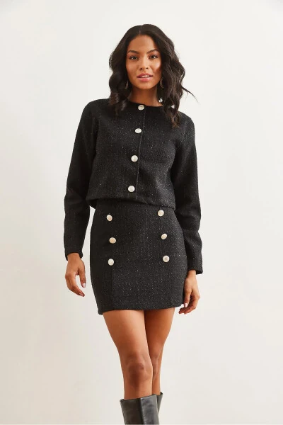 Ayollar qora tugmali yubka va ko'ylagi TKM-19000316 - 4