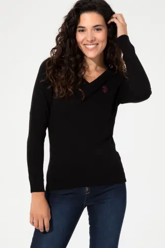 Ayollar Qora V Yoqali Asosiy Jumper 50251903-VR046-142329 