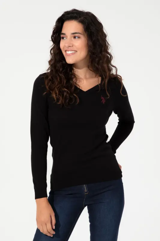 Ayollar Qora V Yoqali Asosiy Jumper 50251903-VR046-142329 - 3