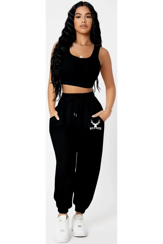 Ayollar Qora Yuqori Bellikli Jogger Sport Shimlar - blackcompass - 1