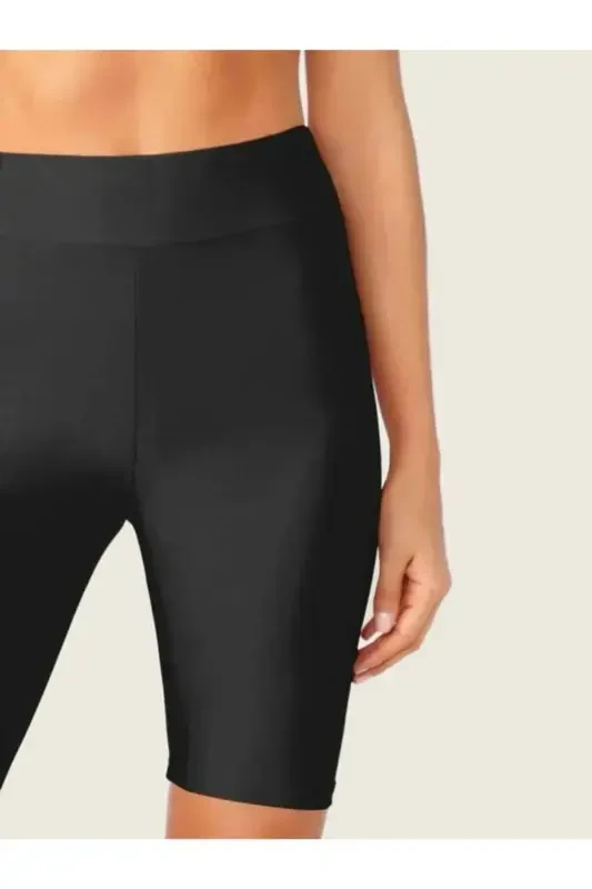 Ayollar Qora Yuqori Belni Yig'uvchi Sport Qisqa Biker Short Tayt-Antratsit - 1