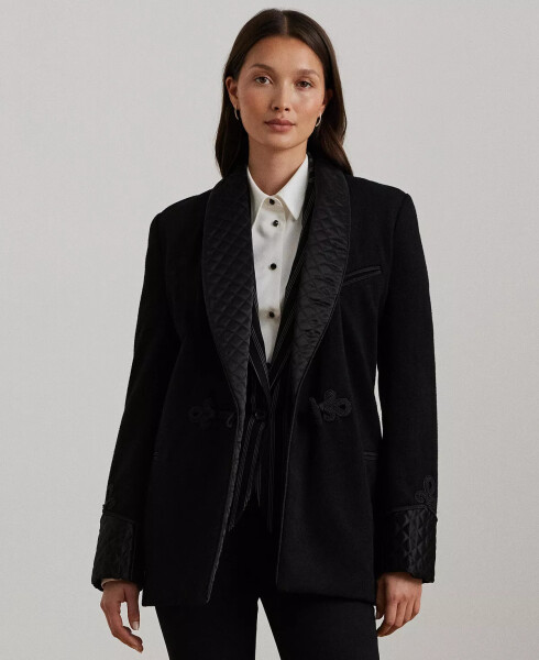 Ayollar Quilted-Satin-Trim jun Wool-Blend Coat Black - 1