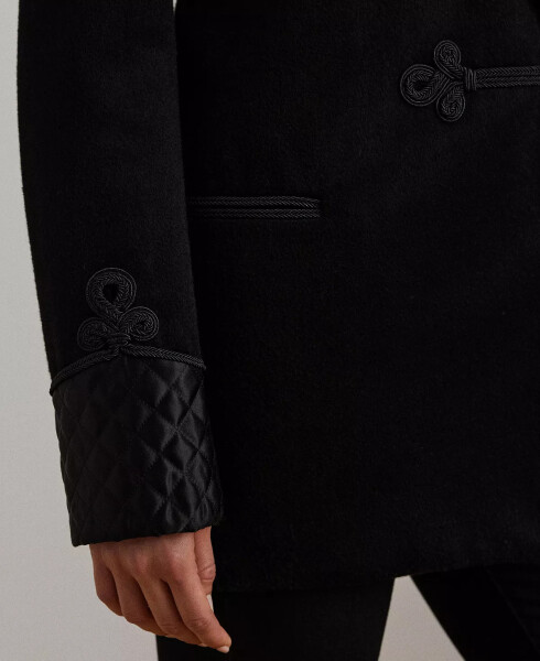 Ayollar Quilted-Satin-Trim jun Wool-Blend Coat Black - 5