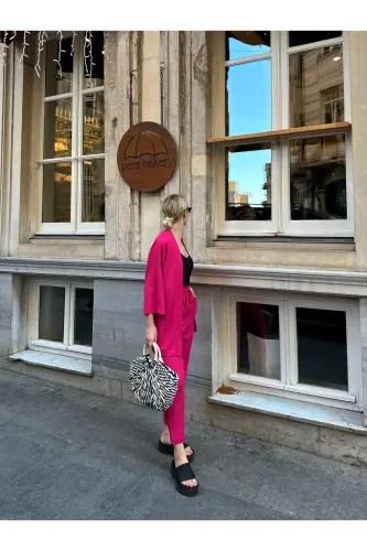 Ayollar qulay kesimli kimono pastki-yuqori to'plami - pushti - 6