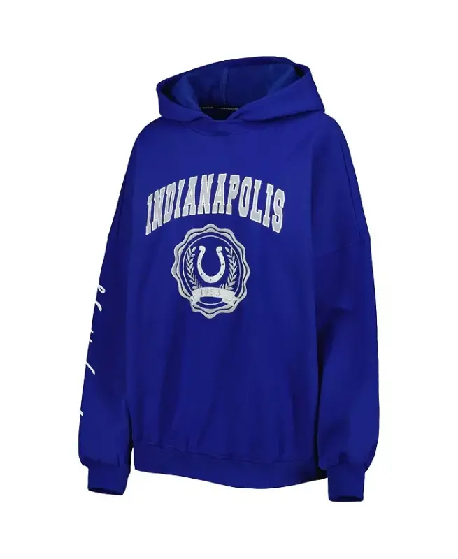 Ayollar Royal Indianapolis Colts Becca tushirilgan yelkali Pullover Hoodie-Royal - 4