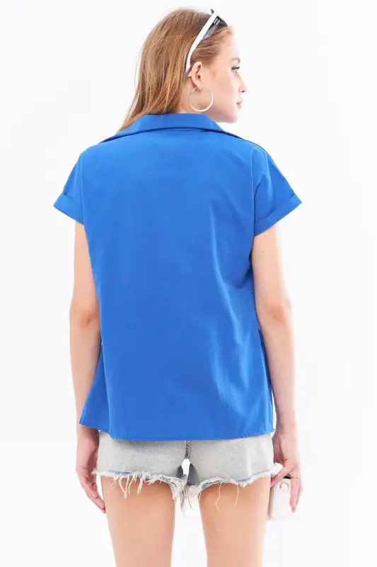 Ayollar Saks Qisqa Yengli Ko'ylak ARM-19Y001065-Saks - 5