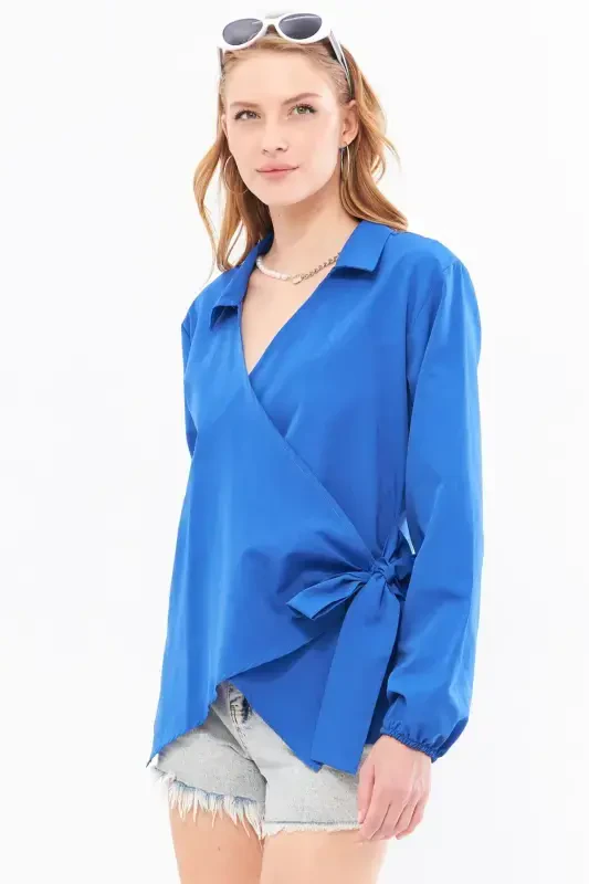 Ayollar Saks yoqali krossovkali bluzka ARM-22Y024025-Saks - 3