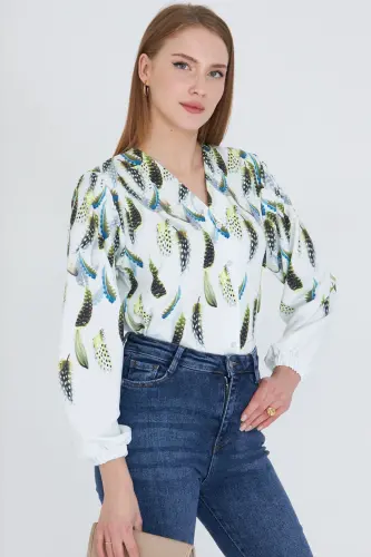 Ayollar sariq yenglari rezinkali naqshli ko'ylak ARM-25Y001014-Sariq - 5