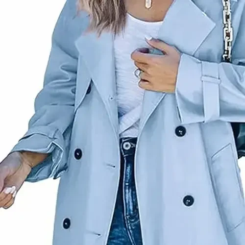 Ayollar shamolga chidamli trench palto Notched Lapel ikki qavatli uzun palto Kundalik kuz qish shamoldan saqlovchi ustki kiyim - 4