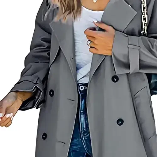 Ayollar shamolga chidamli trench paltosi Notched Lapel Double Breasted uzun palto Kundalik kuzgi qishki shamoldan himoya qiluvchi ustki kiyim - 3