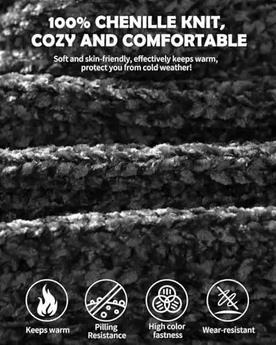 Ayollar shapka sharf qo'lqop bosh bandi to'plami, Chenille qishki shlyapalar, jun bilan qoplangan quloq isitgich, trikotaj sharf, sensorli ekranli qo'lqoplar 4 sovg'a to'plami - 4