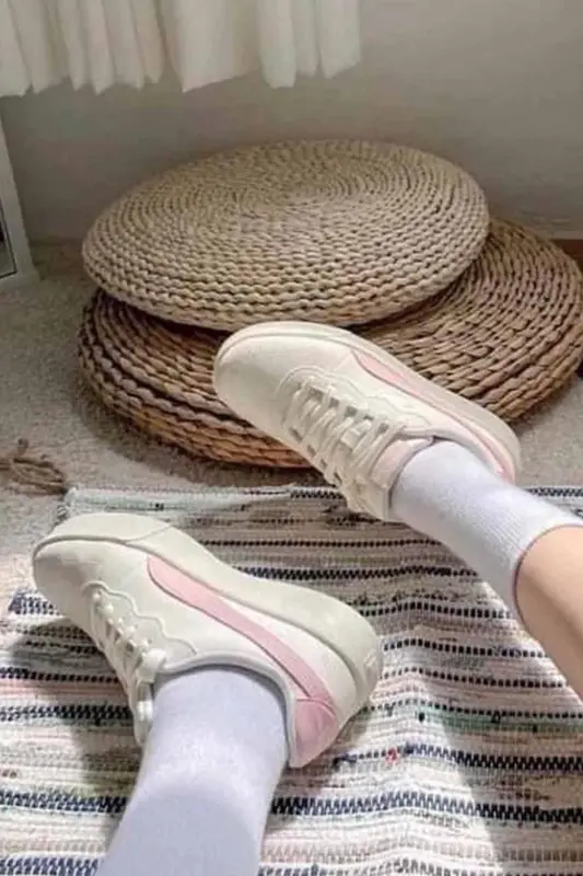 Ayollar Sneakerlari Baland Platformali Sport Oyoq Kiyimlari Ayollar Sneaker Oyoq Kiyimlari 380147-05-2 Bej-BejX6 - 7